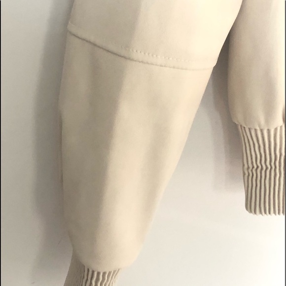 Tahari Faux Leather Beige Bomber Jacket - Picture 10 of 10